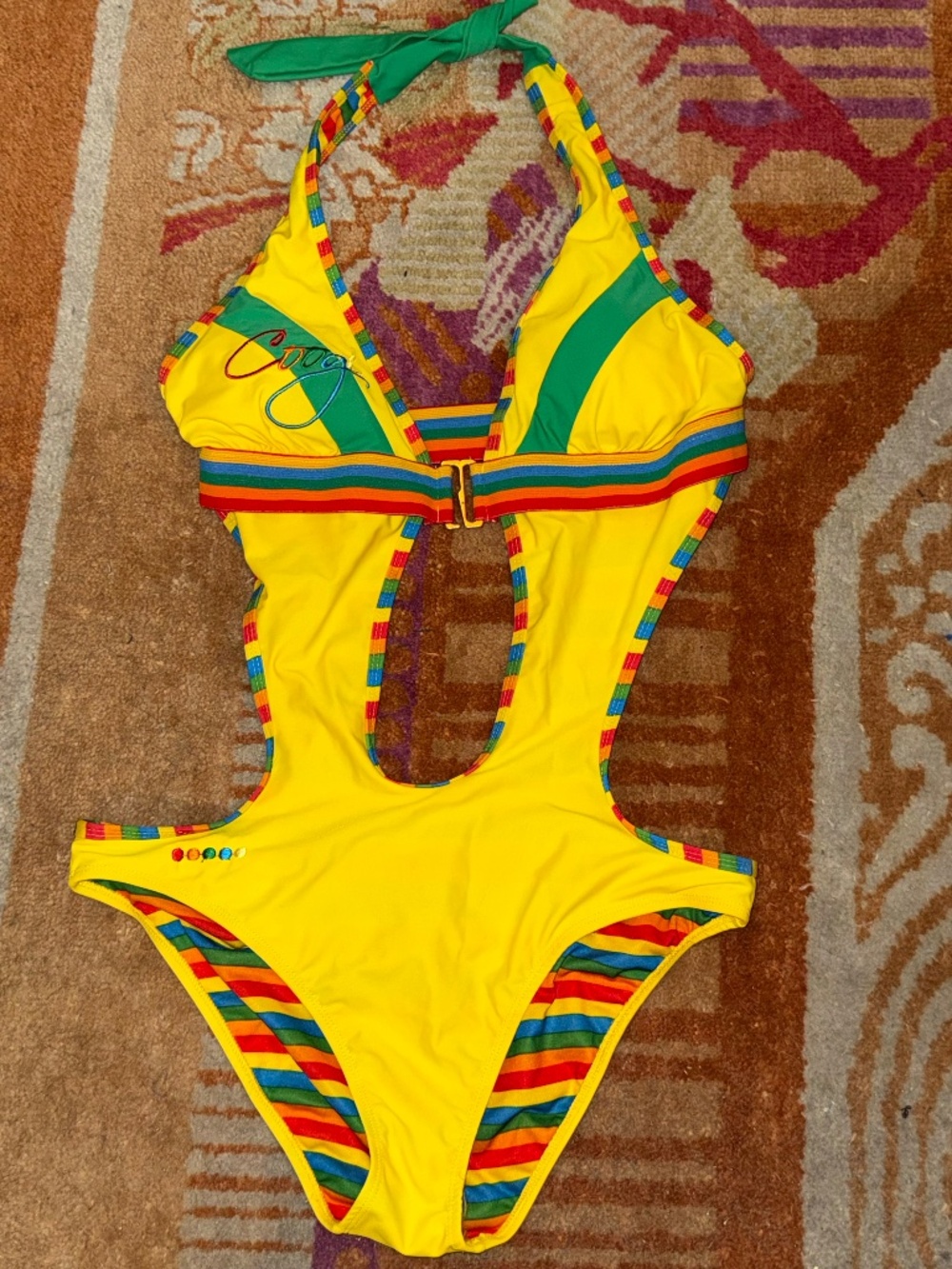 Coogi Large L Y2K colorful swimsuit vintage monokini cutout swim - Picture 2 of 5